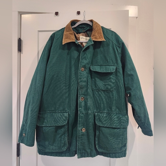RARE VINTAGE EDDIE BAUER CHORE JACKET COAT MEDIUM GOOSE DOWN LINER GREEN BARN - Picture 2 of 16